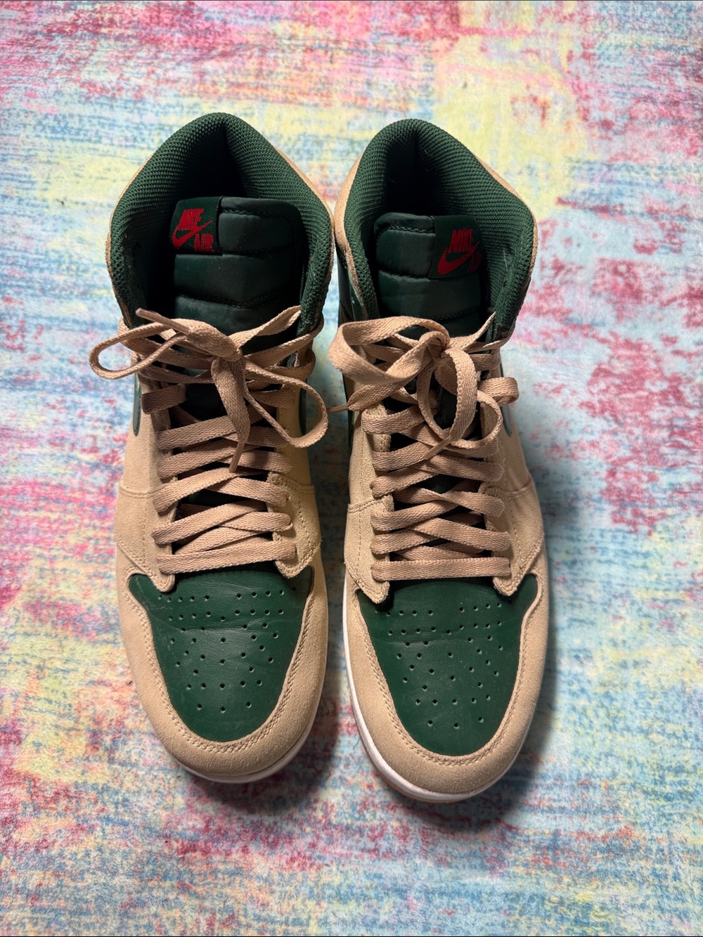 Nike Men’s High-Top Sneakers in Green and Tan - Picture 2 of 10